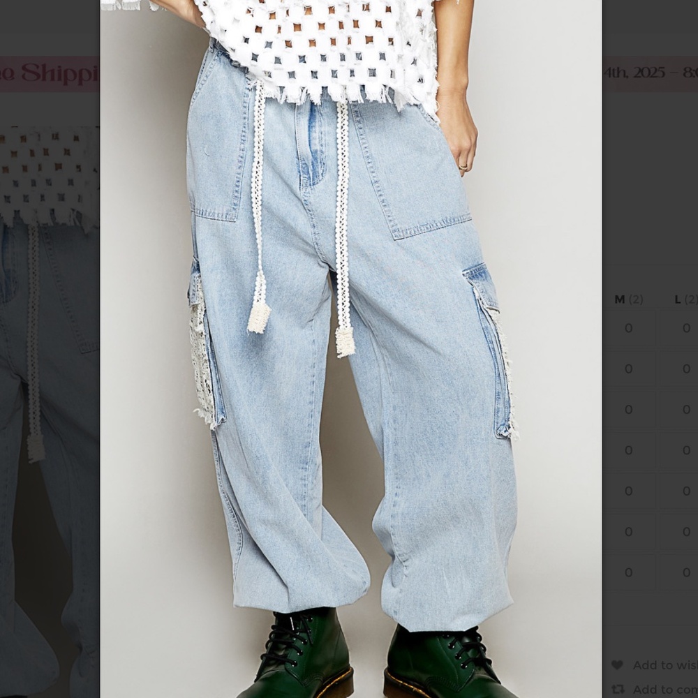 💲POL “ Burlington” POL Distress Cargo Jean Jogger with Crochet Lace Pants 58